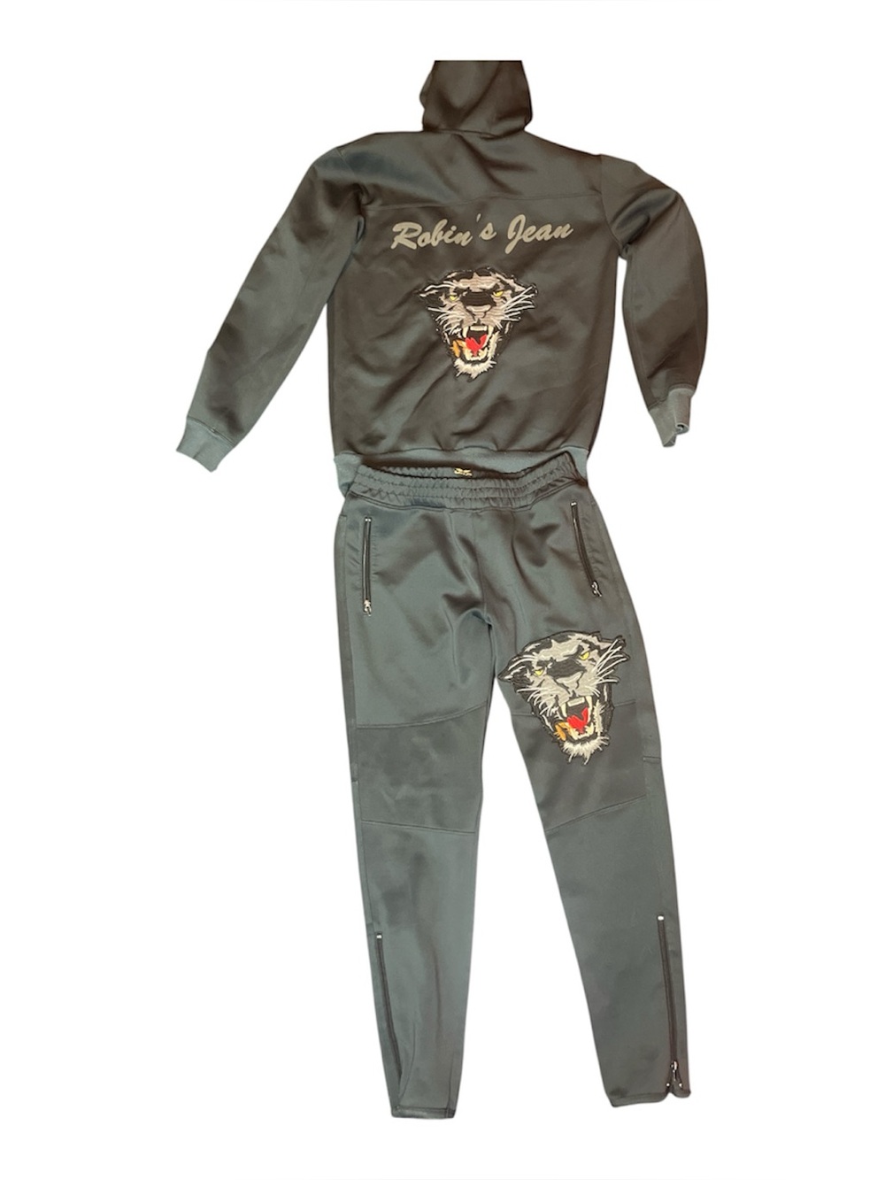 Robins Jeans Men’s Tracksuit Set – Black/Charcoal Hoodie & Jogger Pants – L/XL